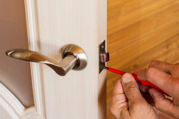 istock Assembly of lock with handles and latch for an interior door. 1320782191