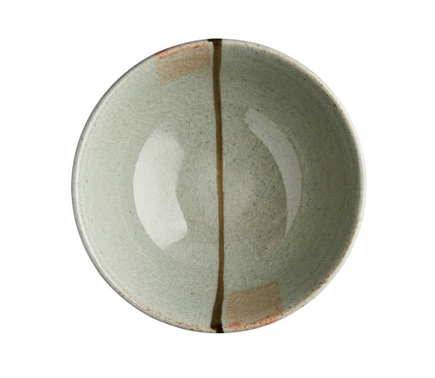 istock Ceramic bowl with cracked pattern, Vintage ceramic bowl isolated on white background with clipping path, Top view 1320782595