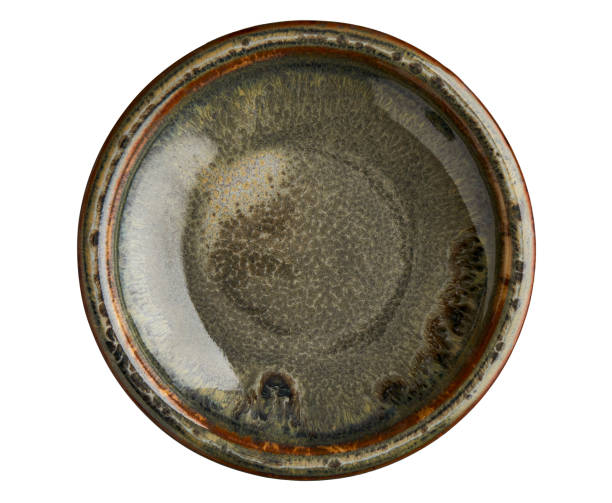 istock Gray ceramic plate, Empty plate with vintage texture, isolated on white background with clipping path, Top view 1320782628