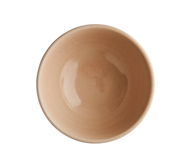 istock Ceramic bowl with cracked pattern, Light pink bowl isolated on white background with clipping path, Top view 1320782796