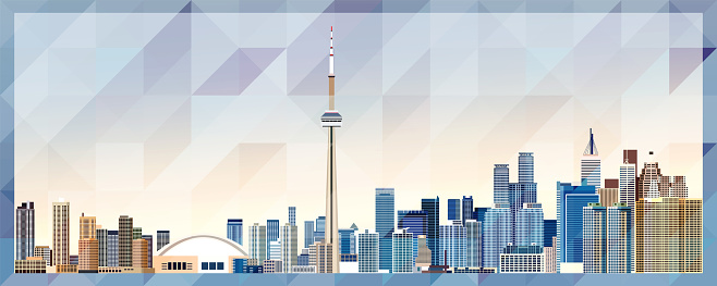 Toronto skyline vector colorful poster on beautiful triangular texture background