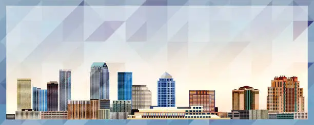 Vector illustration of Tampa skyline vector colorful poster on beautiful triangular texture background