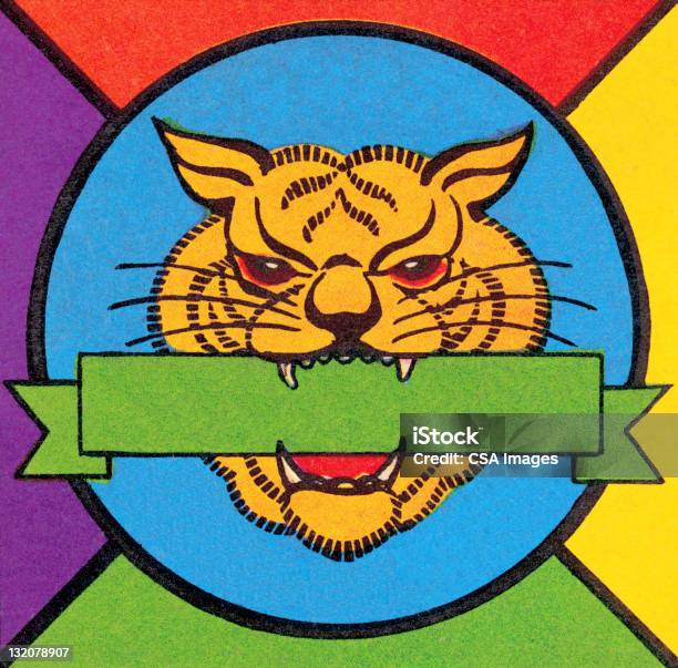Tygrys Z Banner - Stockowe grafiki wektorowe i więcej obrazów Powrót do retro - Powrót do retro, Ilustracja, Tygrys