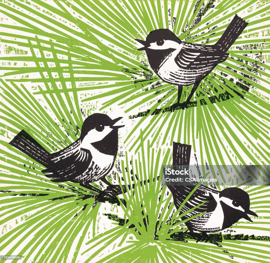 Chickadees in Tree Chickadee stock illustration