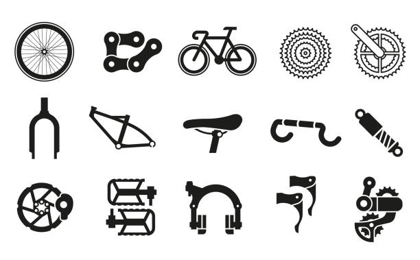 ilustraciones, imágenes clip art, dibujos animados e iconos de stock de piezas comunes para bicicletas para ensamblar piezas en 1 bicicleta. - saddle