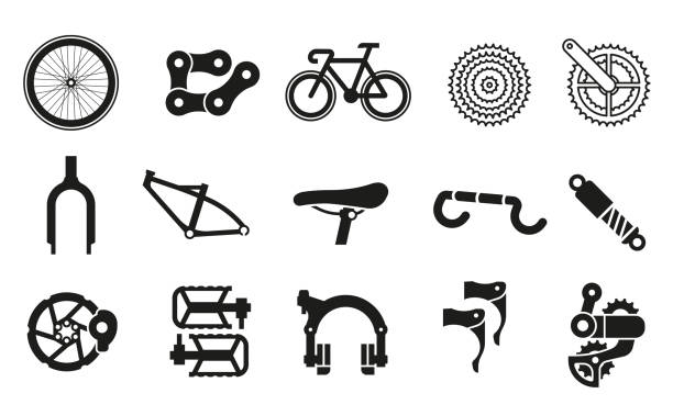 typowe części rowerowe do montażu części w 1 rowerze. - bicycle cycling bicycle pedal part of stock illustrations