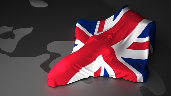 airplane is covered with the flag of the Great Britain. 3d rendering