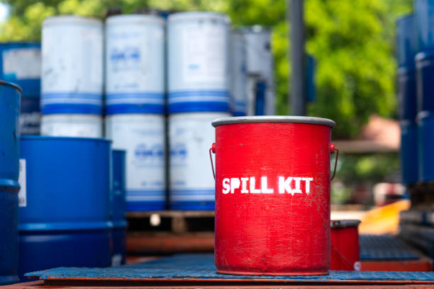 istock A chemical spill recovery kit in red metal box for emergency using. 1320797622