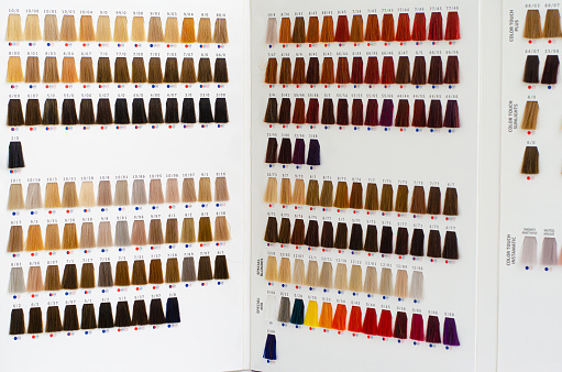 Various hair dye sample chart.