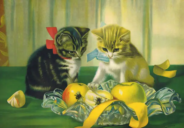 Photo of Vintage original cats print , Cute cats animal print