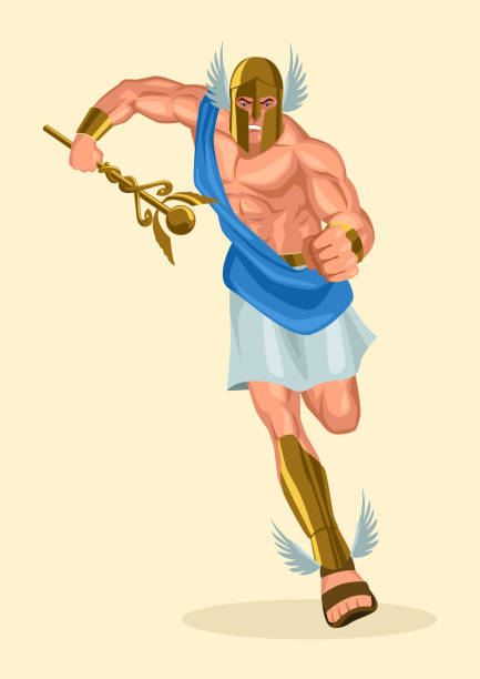 ilustraciones, imágenes clip art, dibujos animados e iconos de stock de dioses griegos y diosa hermes - mercury greek god men roman god