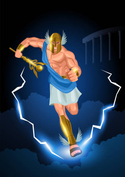 ilustraciones, imágenes clip art, dibujos animados e iconos de stock de dioses griegos y diosa hermes - mercury greek god men roman god