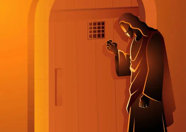 Vector illustration of Jesus Knocking on the Door