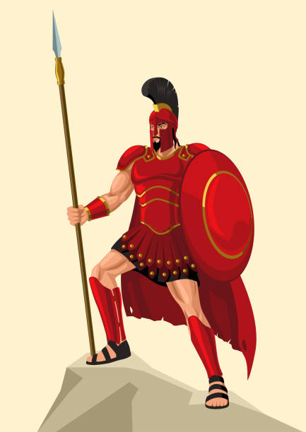 ilustraciones, imágenes clip art, dibujos animados e iconos de stock de son el dios griego de la guerra - armadura de dios
