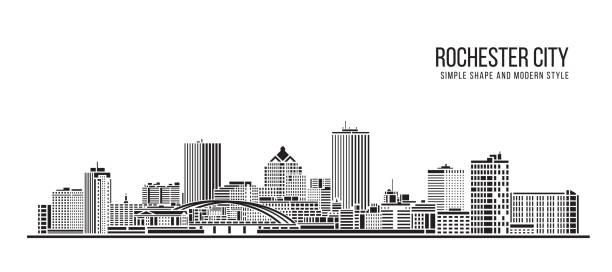 cityscape building bentuk sederhana abstrak dan desain vektor seni gaya modern - kota rochester - rochester new york ilustrasi stok