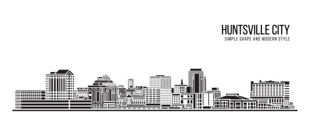 도시 경관 건물 추상적 인 간단한 모양과 현대적인 스타일의 예술 벡터 디자인 - 헌츠빌 도시 - alabama stock illustrations