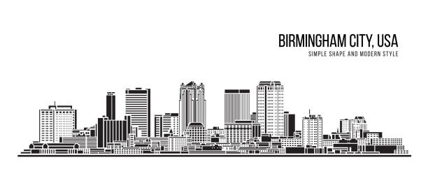 Cityscape Building Abstract Simple shape and modern style art Vector design - Birmingham city , USA Cityscape Building Abstract Simple shape and modern style art Vector design - Birmingham city , USA alabama stock illustrations