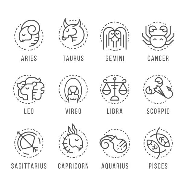 12 Horoscope Mono Line Border And Dash Circle Icon Collection Vector Design  Stock Illustration - Download Image Now - iStock