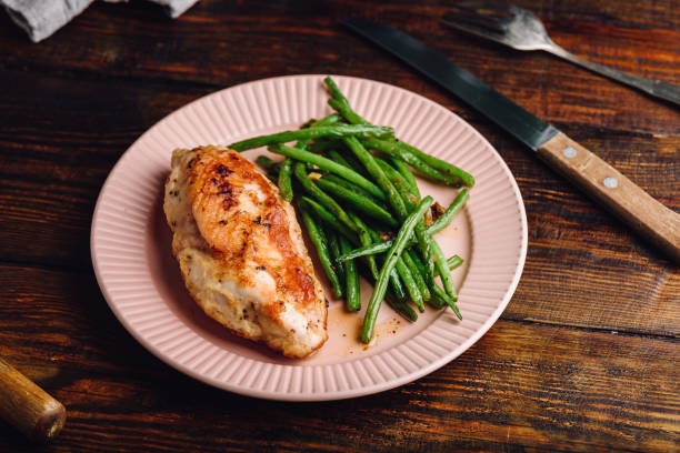 istock Baked Chicken Breast with Green Beans on Plate 1320808165