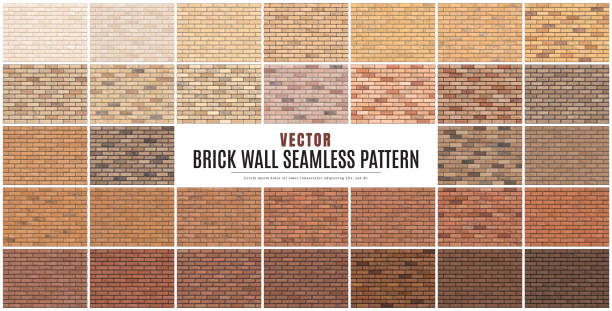 illustrazioni stock, clip art, cartoni animati e icone di tendenza di blocca muro di mattoni senza soluzione di continuità set set trama sfondo - brick wall backgrounds red textured