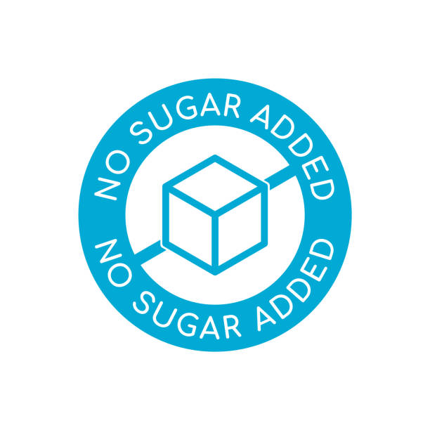 illustrazioni stock, clip art, cartoni animati e icone di tendenza di nessuna icona aggiunta di zucchero. prodotto alimentare senza logo o simbolo zuccherino aggiuntivo. - zero carb
