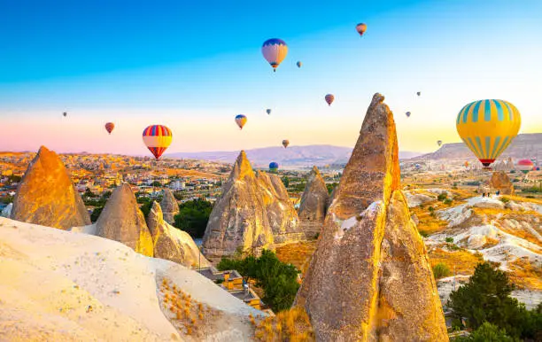 Photo of Sunrise view of unusual rocky landscape in Cappadocia, Turkey