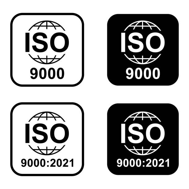 satz von iso 9000 symbol. standard-qualitätssymbol. vektor-tastenzeichen isoliert auf weißem hintergrund - quartermaster stock-grafiken, -clipart, -cartoons und -symbole