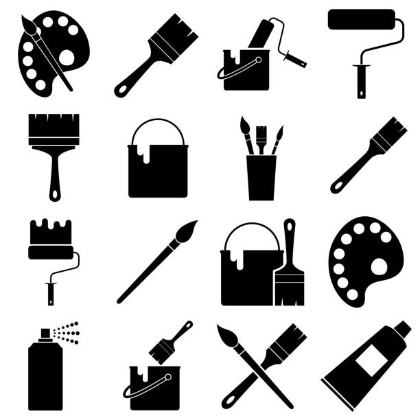 рисунок и живопись иконы набор, кисти и живопись связанные логотип изолированы на белом фоне - handle stock illustrations