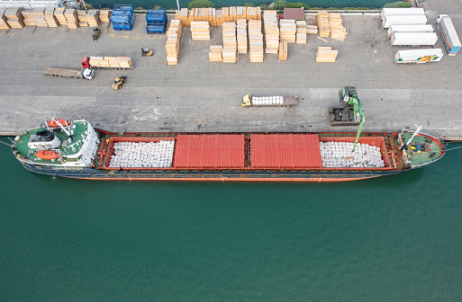 Aerial view of sea transportation of cargo ship, Samsun city