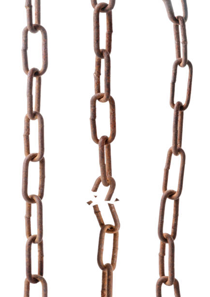 Set of old metal chain whole and broken on a white background. Isolated Set of old metal chain whole and broken close-up on a white background. Isolated rusted chain stock pictures, royalty-free photos & images