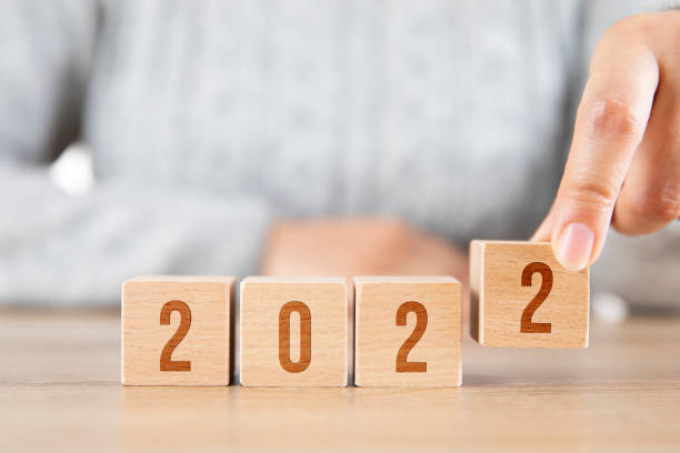 istock Writing Year 2022 with Wooden Cubes 1320831647