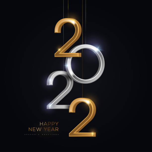 2022 happy new year schwarze karte - gold silver backgrounds square stock-grafiken, -clipart, -cartoons und -symbole