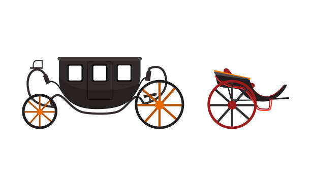istock Vintage Brougham Set, Old Carriage for People Transportation Flat Vector Illustration 1320833315