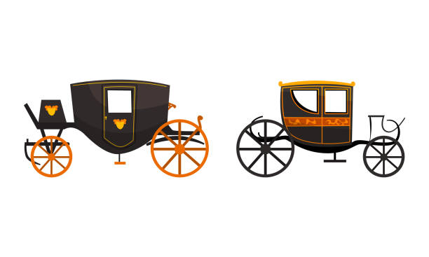 istock Fairy Vintage Brougham Set, Old Carriage for People Transportation Flat Vector Illustration 1320833320
