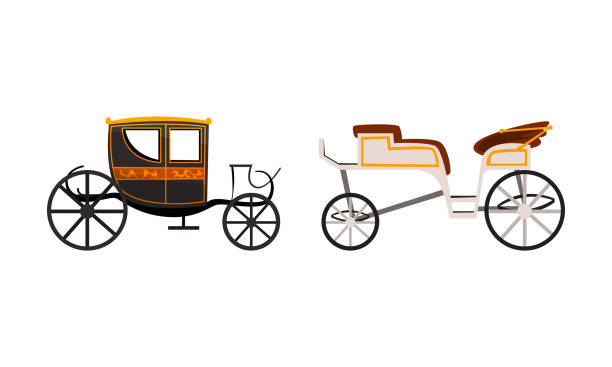 istock Vintage Brougham Set, Side View of Old Carriage for People Transportation Flat Vector Illustration 1320833343