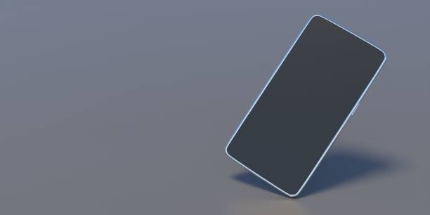 istock Smartphone with blank black screen on grey background. Copy space.3d illustration 1320834684