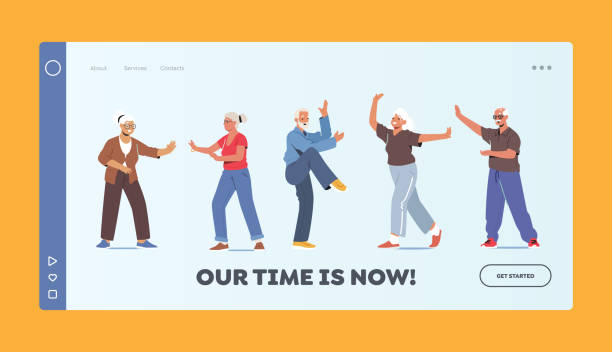 Senior Characters Make Tai Chi for Healthy Body Landing Page Template. Flexibility and Wellness. Pensioners Workout Senior Characters Make Tai Chi for Healthy Body Landing Page Template. Flexibility and Wellness. Pensioners Morning Workout at City Park, Group Classes for Elderly People. Cartoon Vector Illustration qi gong stock illustrations