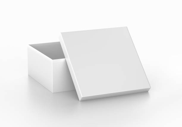 istock Black Square Box Mockup, Dark Cardboard Container 3d rendering isolated on light background 1320837171