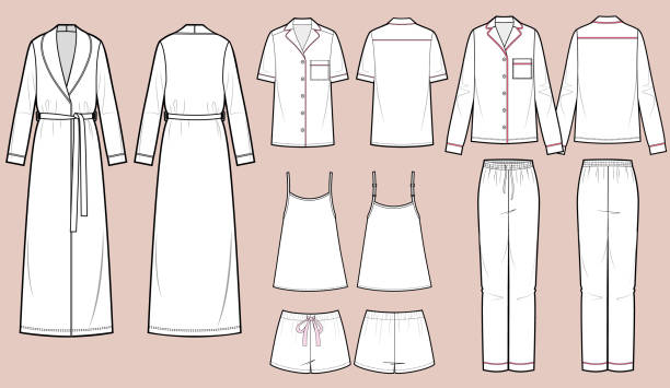istock Sleepwear vector isolated template illustration, bathrobe, pajamas, shorts, tank top. 1320840197