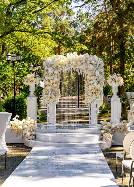 istock Wedding white luxury celebration. Beautiful romantic decoration. 1320842164