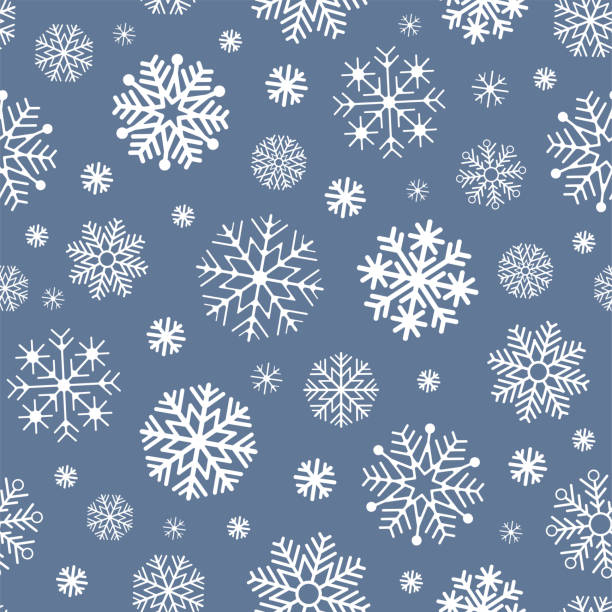 ilustraciones, imágenes clip art, dibujos animados e iconos de stock de patrón sin costuras de invierno con copos de nieve sobre fondo azul - snowflake