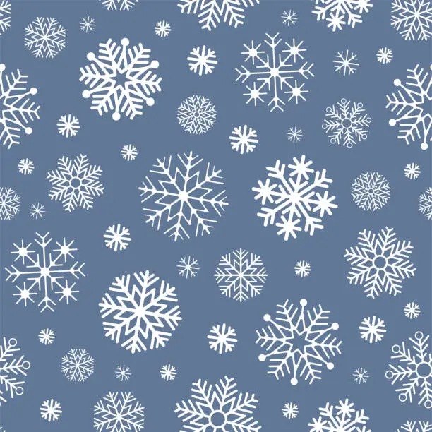 Vector illustration of Winter Seamless Pattern With Snowflakes On Blue background