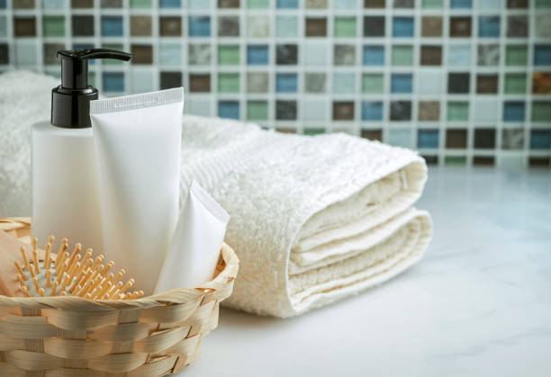 istock toiletries on table against tiled background 1320845504