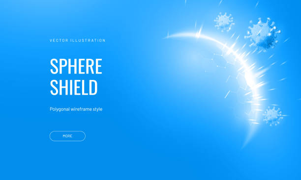 Dome shield geometric vector illustration on a blue background. Bubble shield futuristic for protection in an abstract glowing style. Landing page and cover in tech style Dome shield geometric vector illustration on a blue background. Bubble shield futuristic for protection in an abstract glowing style. Landing page and cover in tech style riot shield stock illustrations
