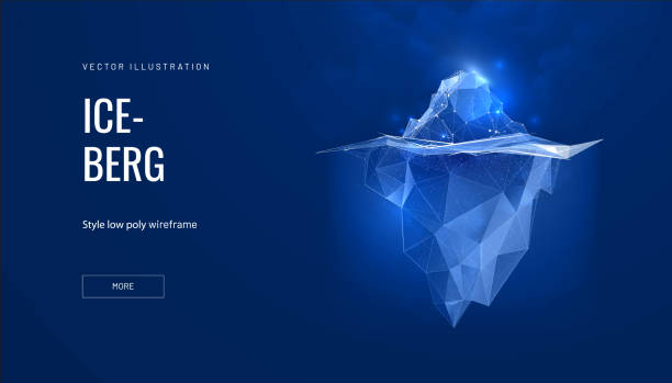 eisberg futuristische polygonale illustration auf blauem hintergrund. der gletscher ist eine metapher, hinter dem erfolg steckt viel arbeit. abstrakte glühende vektor-illustration für banner oder zielseite - iceberg stock-grafiken, -clipart, -cartoons und -symbole