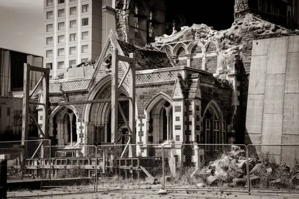 Photo of Ruin of famous Christchurch Cathedral after the earthquake of 2011, New Zealand