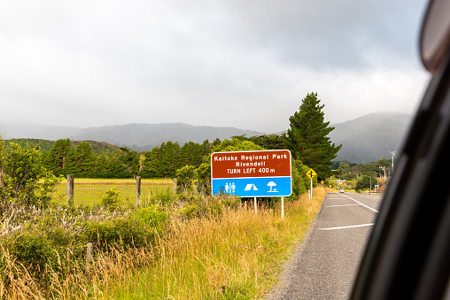 Street sign fo famous film set Rivendell from Lord of the Rings, North Island of New Zealand