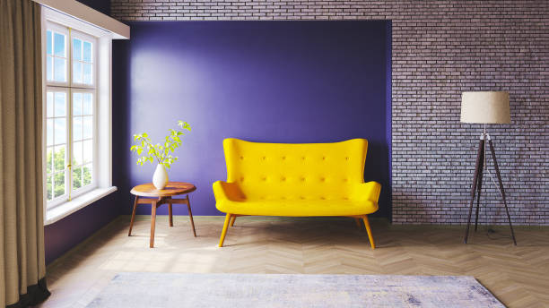 Modern living room interior with vibrant colors