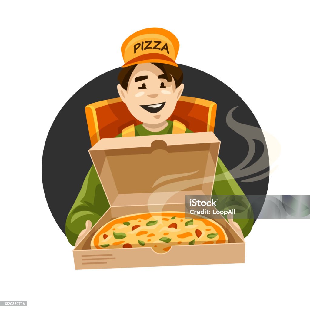 Pizza Delivery Courier Box Cartoon Character Pizzeria Order Vector  Illustration Stock Illustration - Download Image Now - iStock