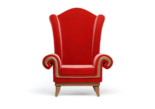 Santa Claus rocking chair ready for Christmas Holiday interior design. 3d rendered illustration isolated on white background. Clipping Path included.